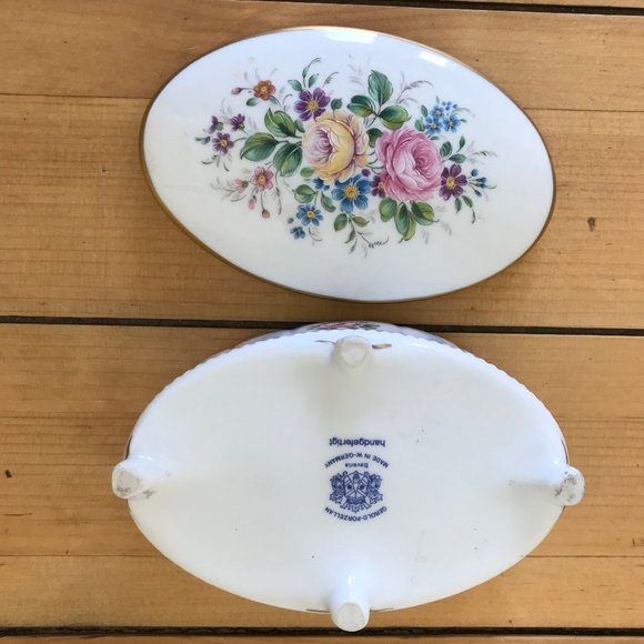 Gerold-Porzellan Footed Oval Trinket Box with Lid Porcelain Rose Flower Design - Picture 7 of 8